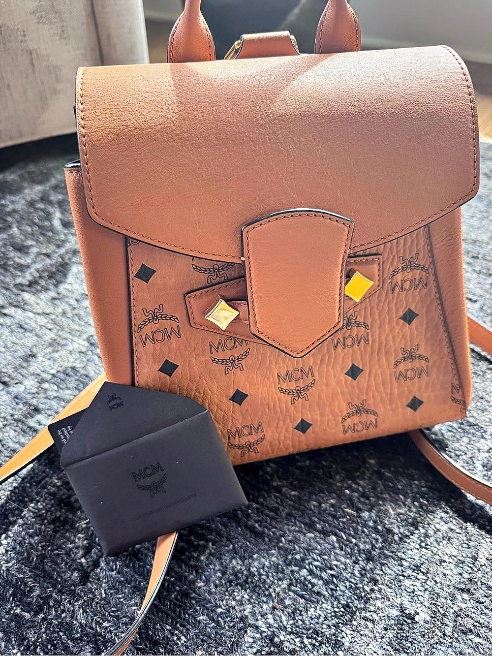 MCM Essential Visetos Cognac Flap Backpack MWKASSE02CO001